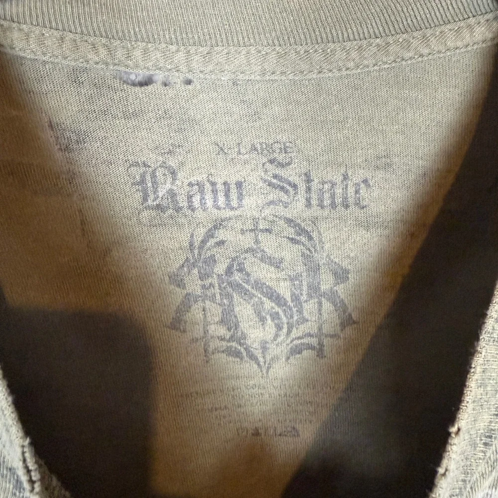Raw State Mens XL Olive Green Skull Crown Chains Roses Graphic TShirt Distressed